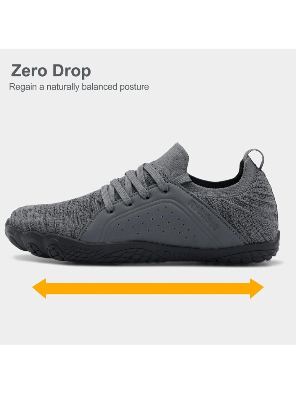 Men's Grey Barefoot Trail Running Shoes Minimalist Wide Toe Box Design Non-Slip - Picture 4 of 6